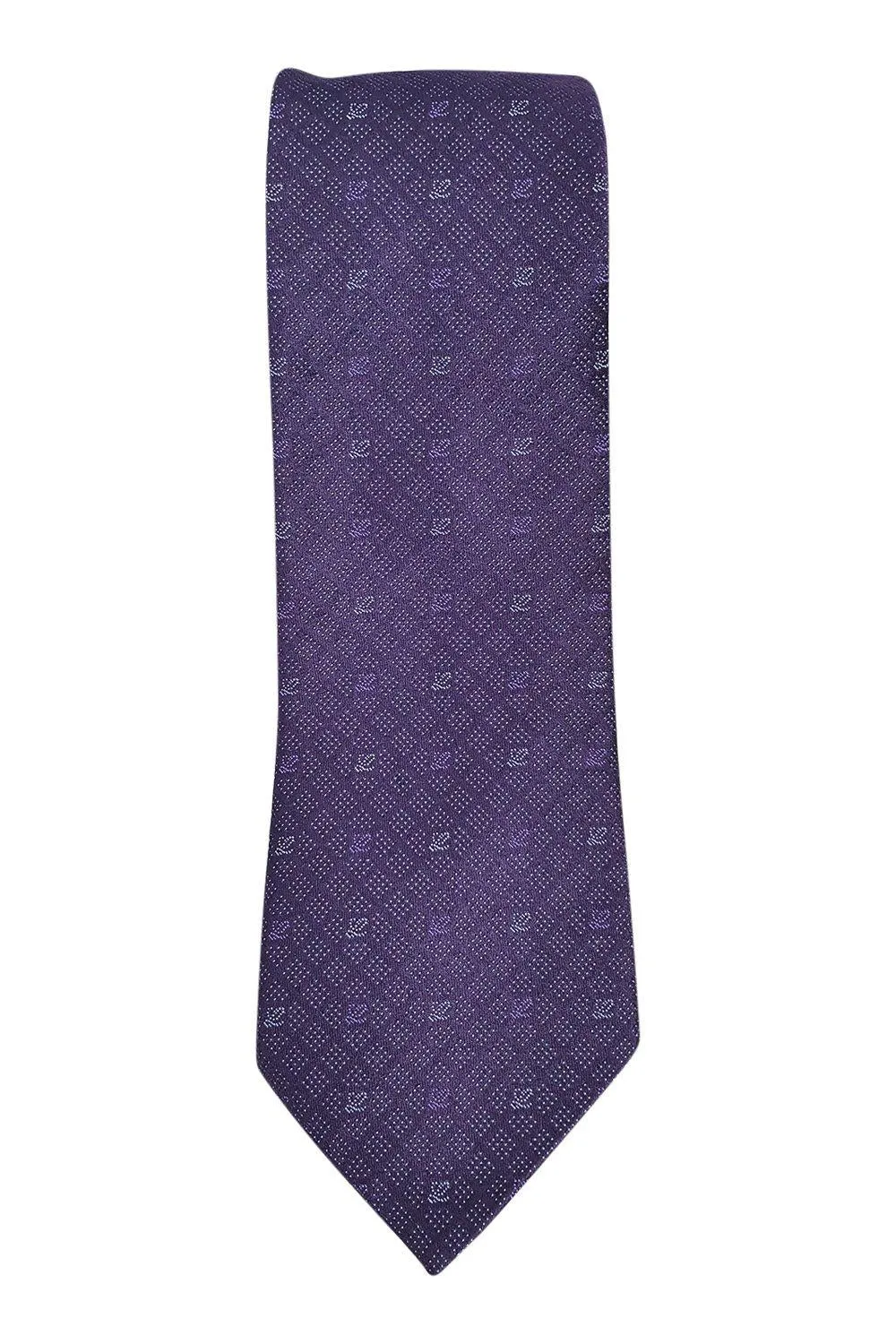 LOEWE 100% Silk Purple Tie Silver Polka Dot With Logo Repeat (60" L | 3.3" W)