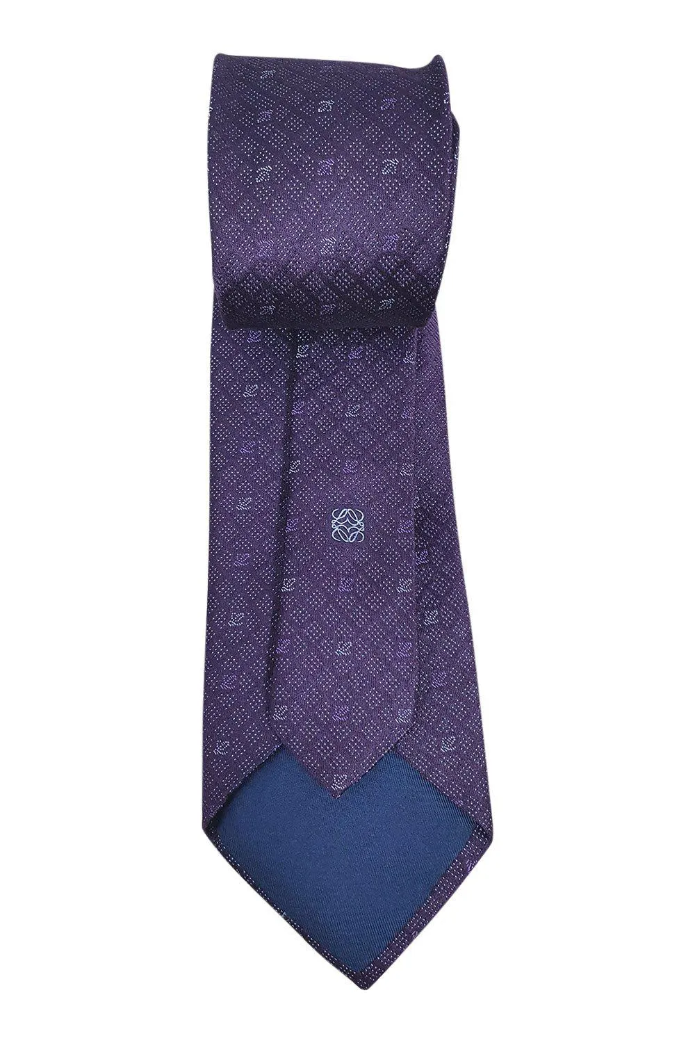 LOEWE 100% Silk Purple Tie Silver Polka Dot With Logo Repeat (60" L | 3.3" W)