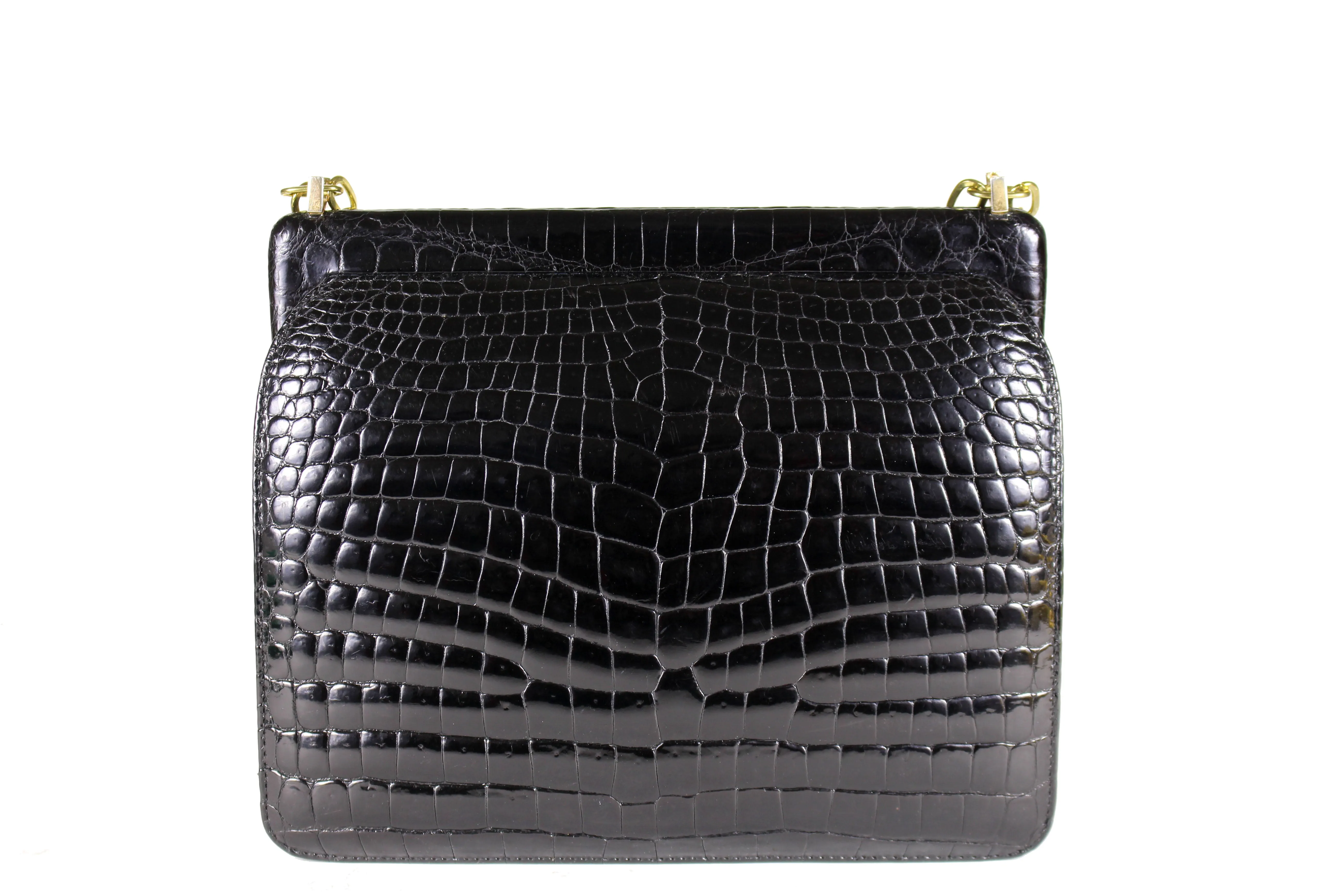 LOEWE black crocodile bag with chain handle