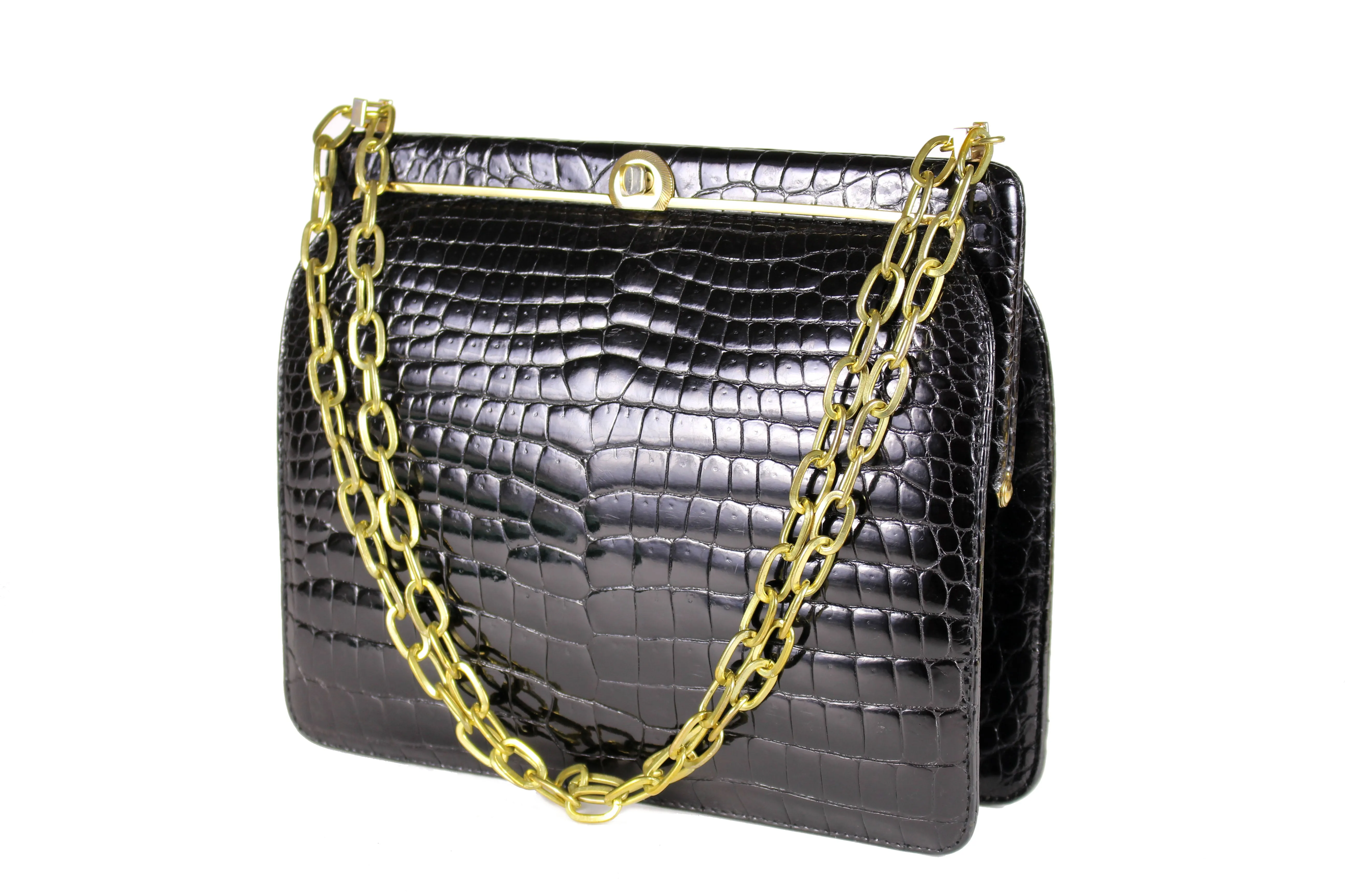 LOEWE black crocodile bag with chain handle