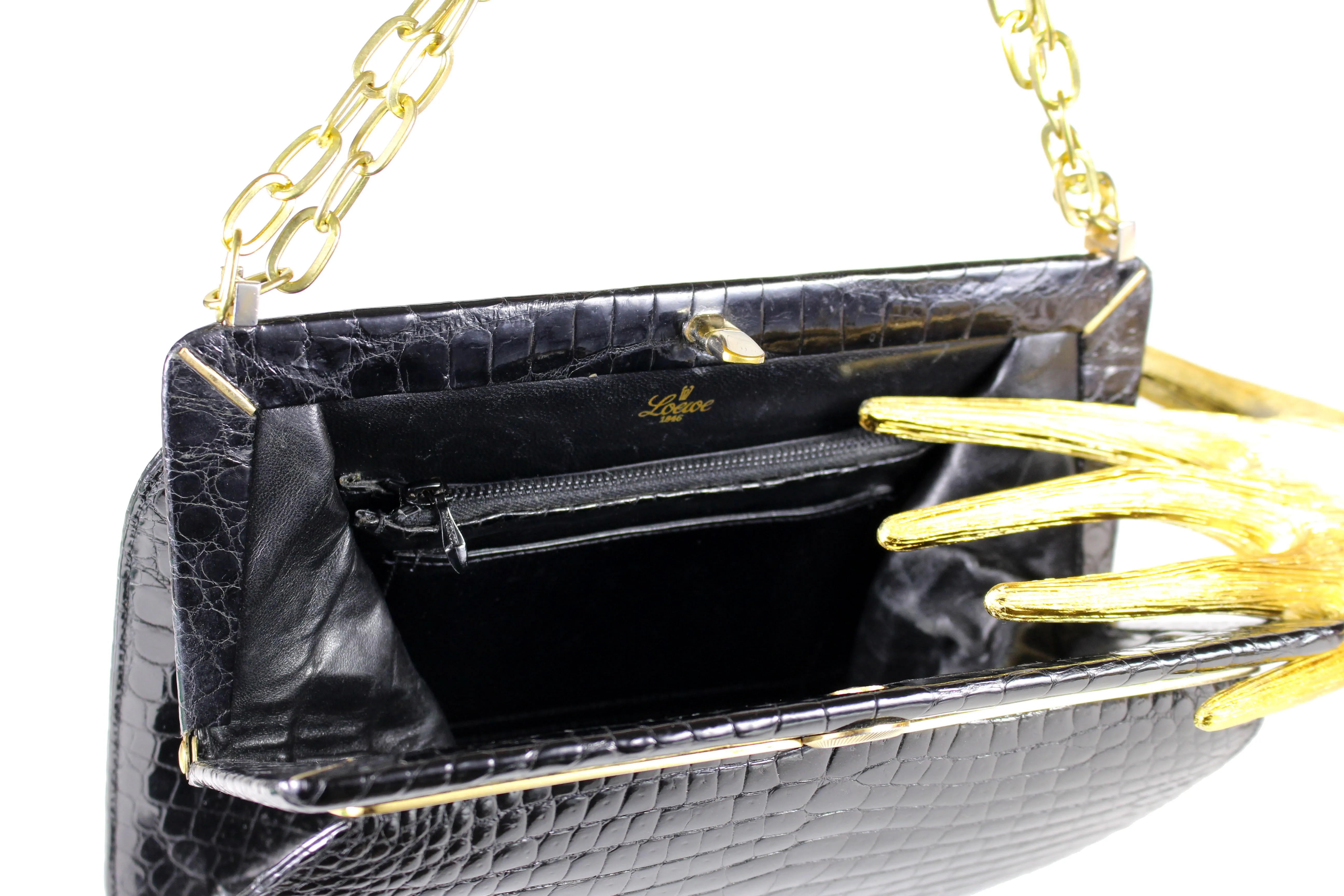 LOEWE black crocodile bag with chain handle