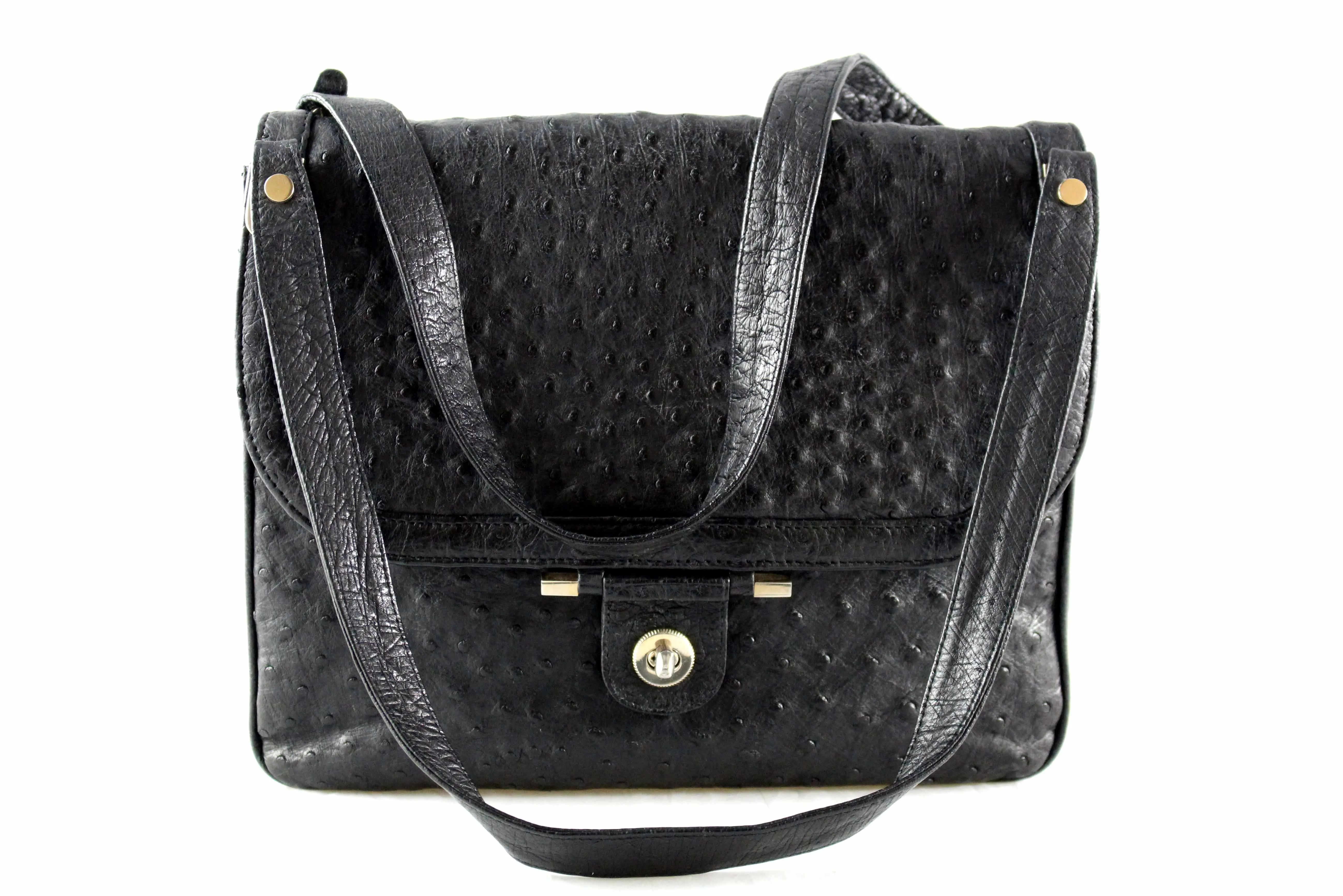 LOEWE black ostrich skin bag with flap and double handle