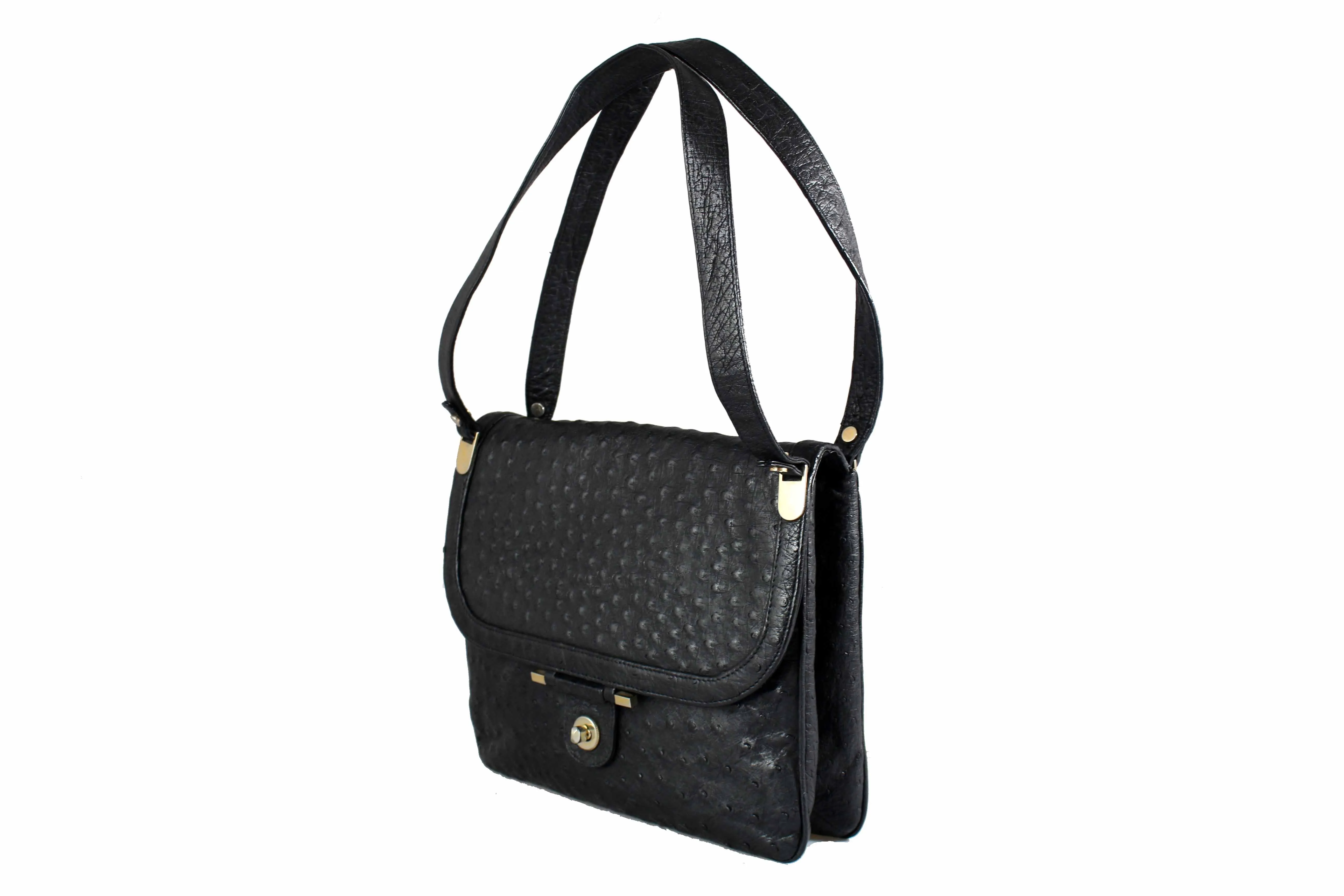 LOEWE black ostrich skin bag with flap and double handle