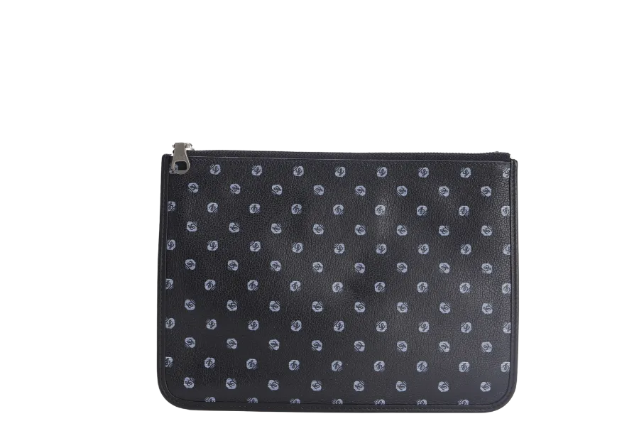 LOEWE MADRID ISLA CLUTCH BLUE MONOGRAM BLACK CALFSKIN - PIEL VACUNO & PALLADIUM HARDWARE (061402) WITH DUST COVER AND BOX