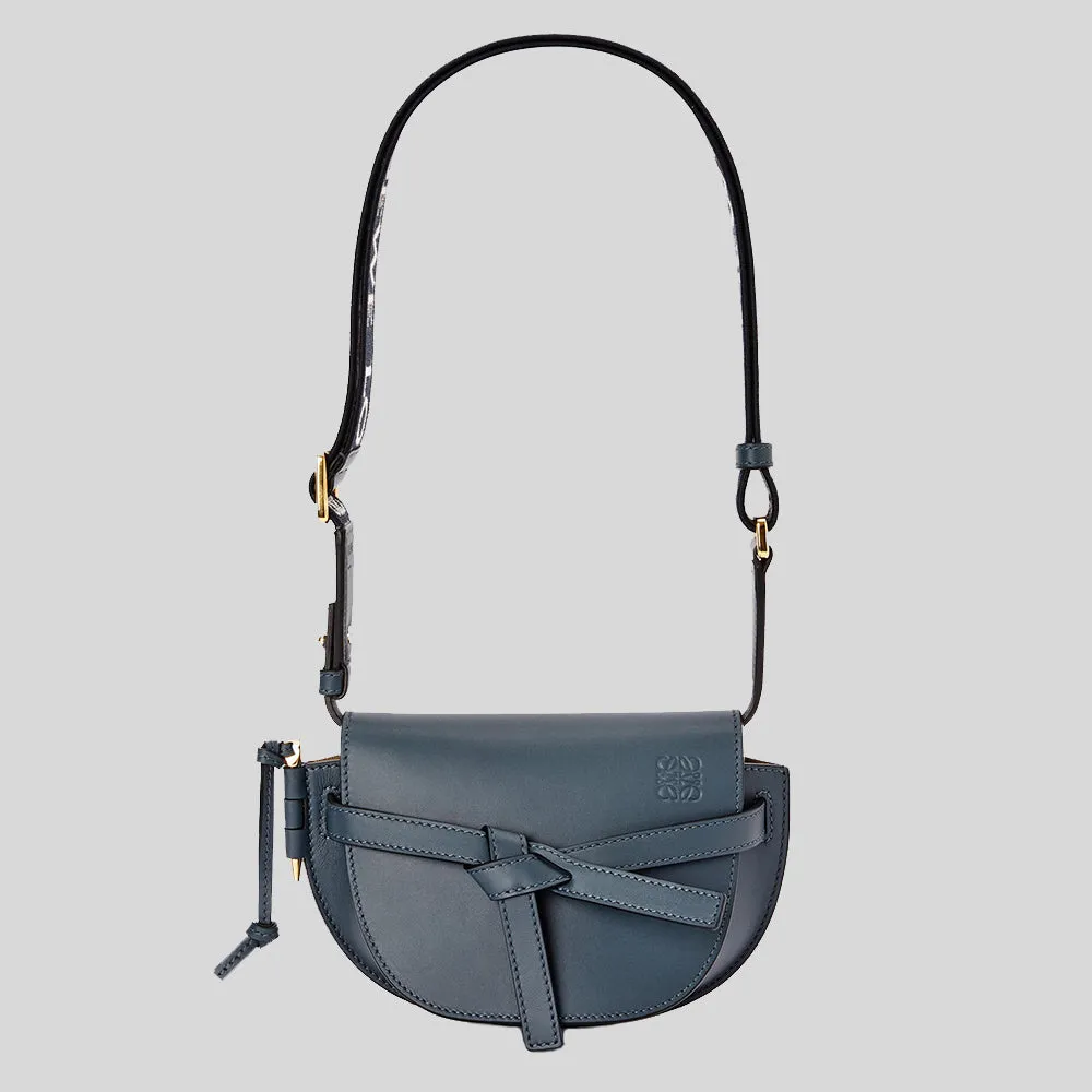 LOEWE Mini Gate Dual Bag In Soft Calfskin And Jacquard Onyx Blue A650N46X13