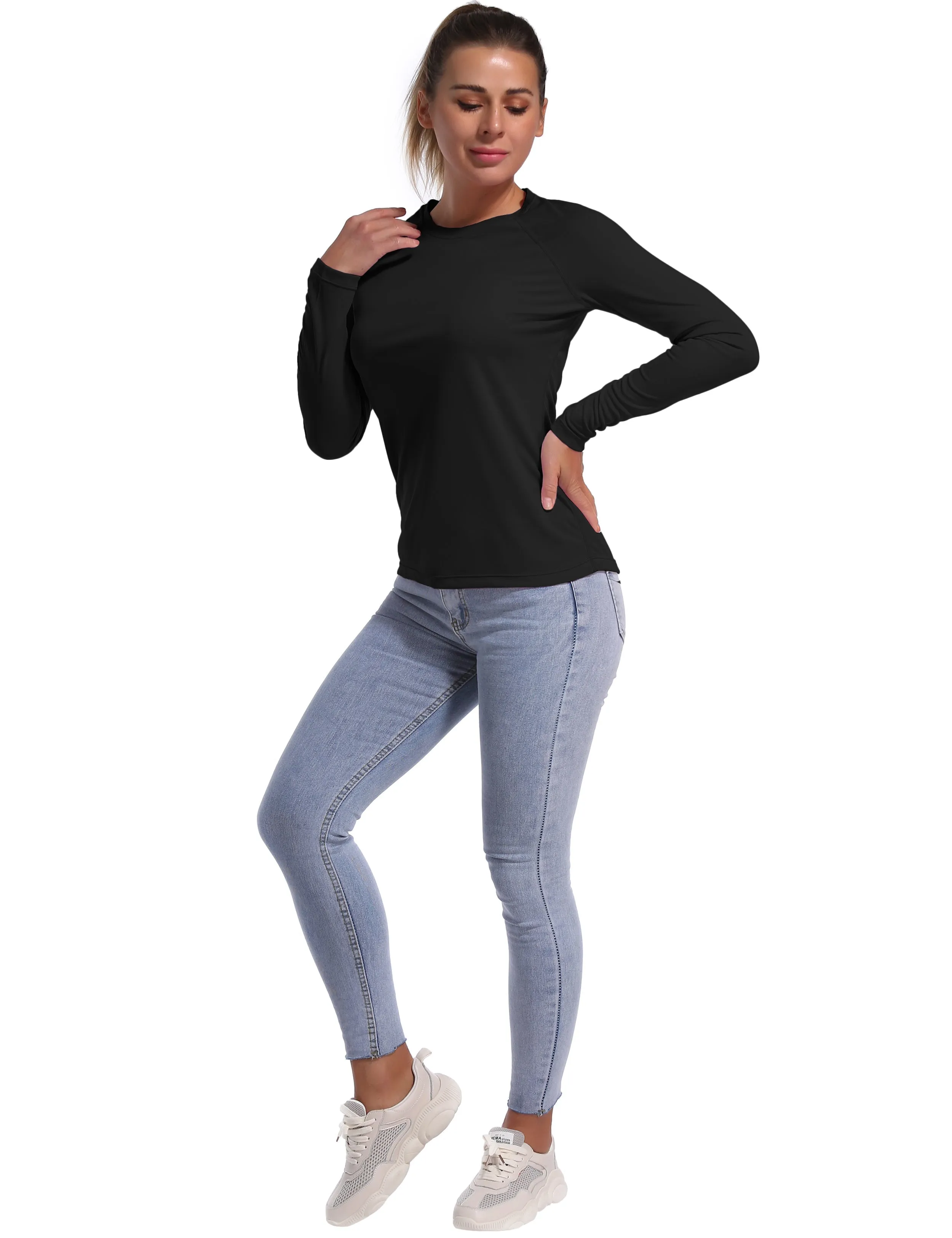 Long Sleeve Athletic Shirts black_yogastudio