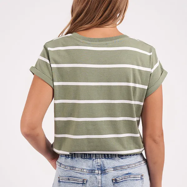 Manly Vee Tee - Sage   White Stripe