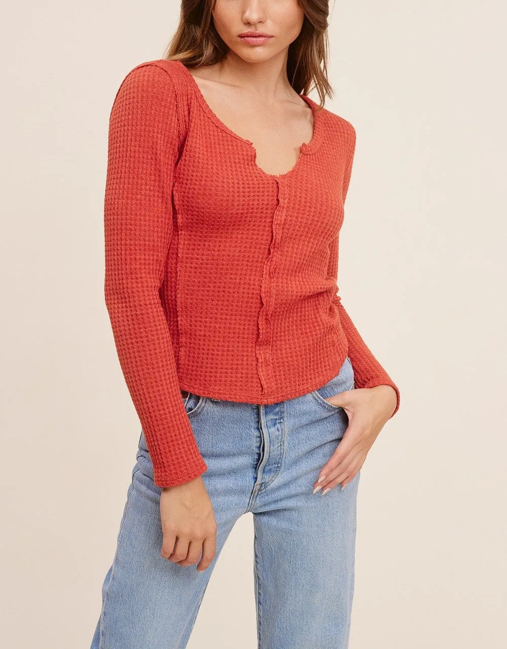 Maya Split Neck Waffle Top