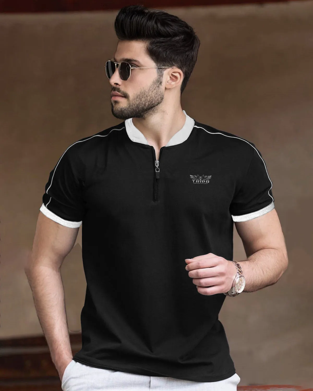 Men Mandarin Collar Half Sleeve T-Shirts | 6 Colors