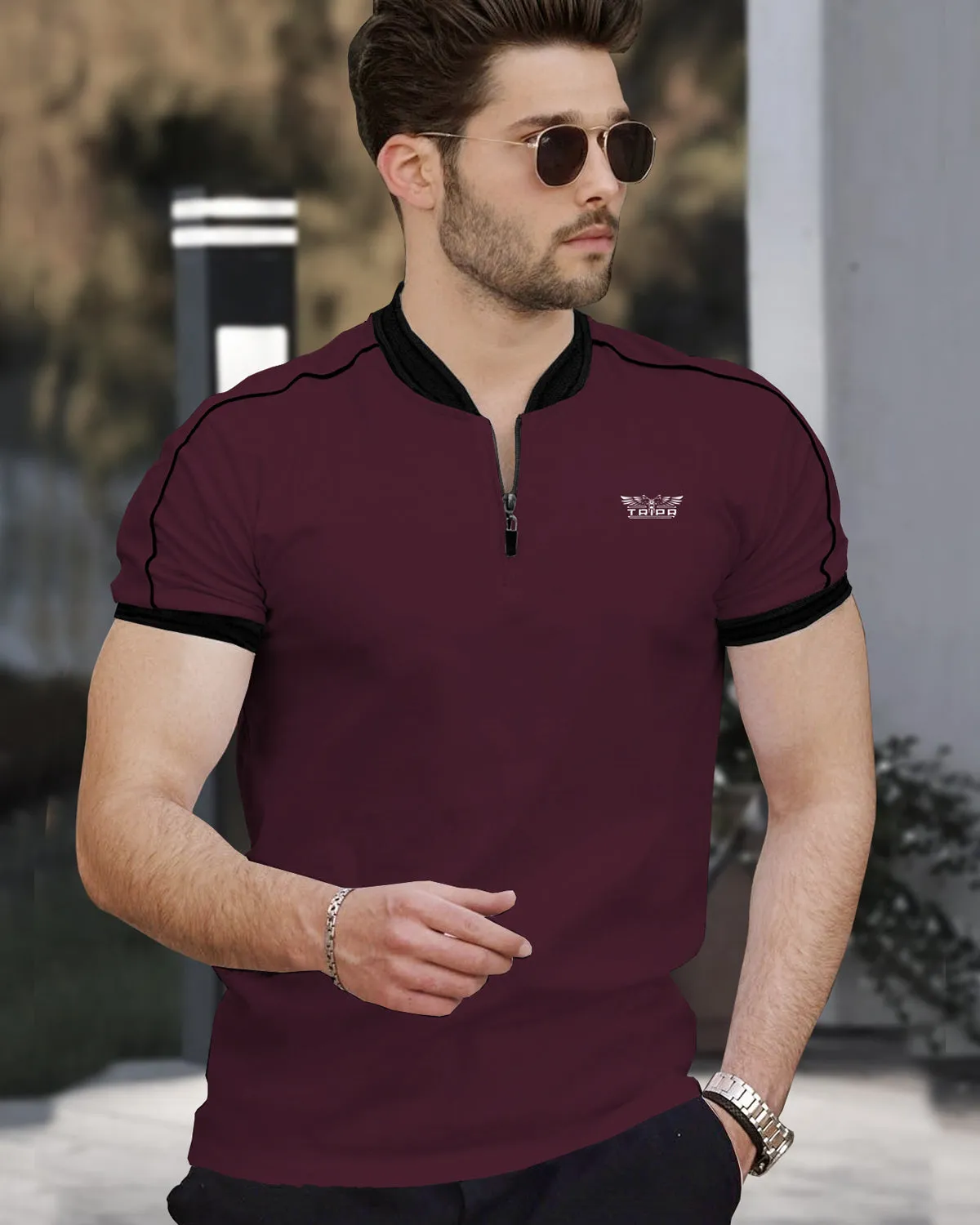 Men Mandarin Collar Half Sleeve T-Shirts | 6 Colors