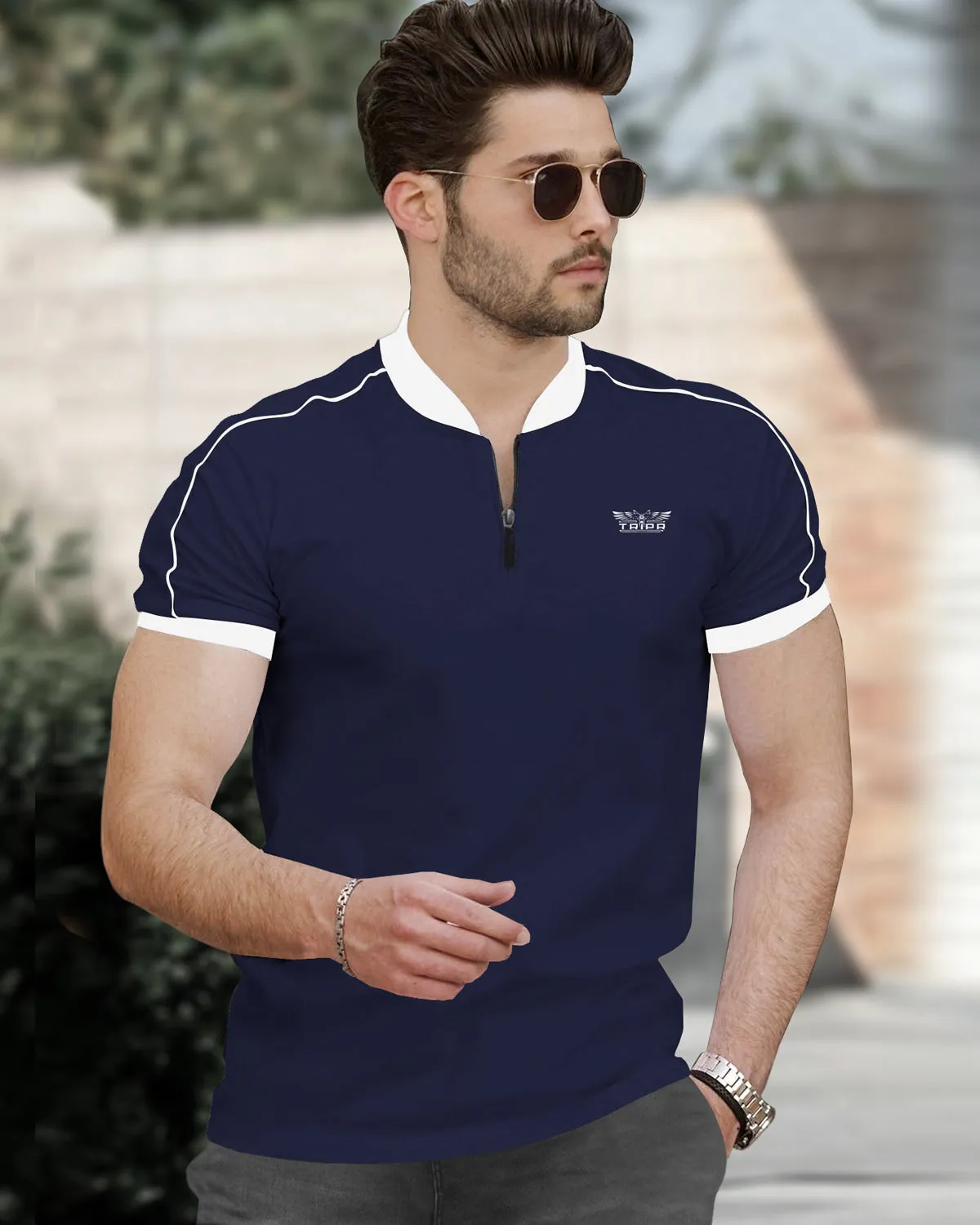 Men Mandarin Collar Half Sleeve T-Shirts | 6 Colors