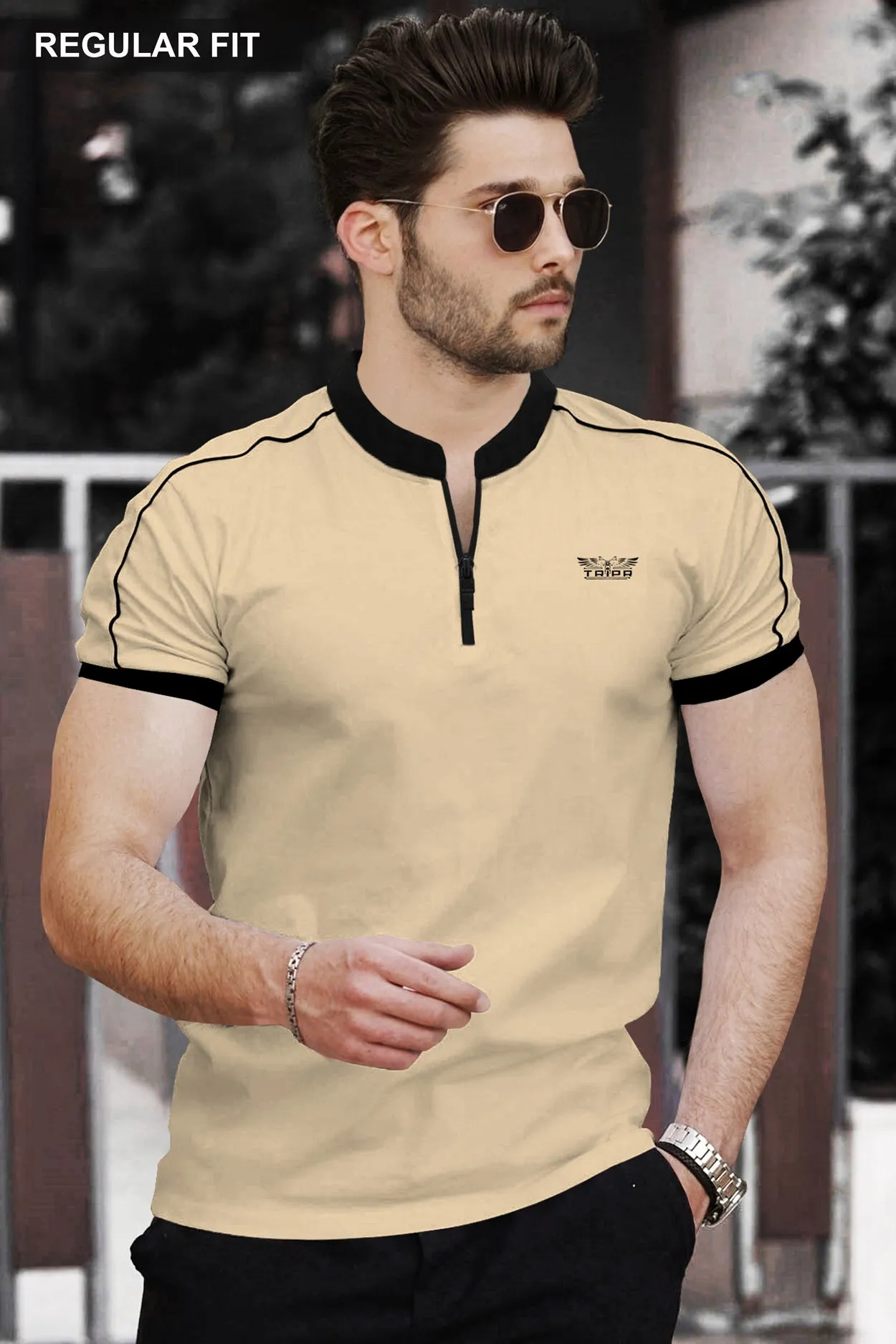 Men Mandarin Collar Half Sleeve T-Shirts | 6 Colors