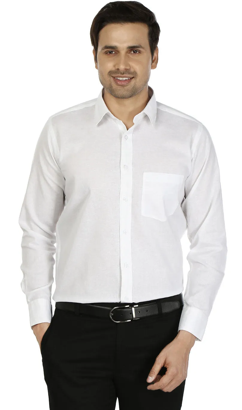 Men's Long Sleeve Button Down Dress Cotton Shirt (White)