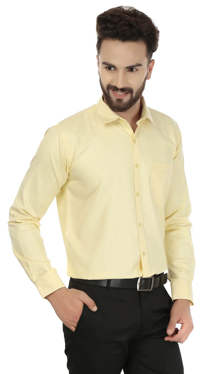 Men's Long Sleeve Cotton Button Down Dress Shirt (Lemon)