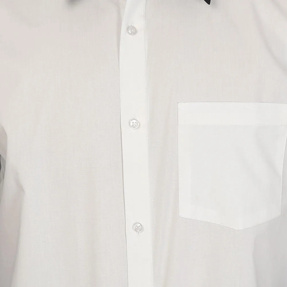 Men's Long Sleeve Cotton Button Down Dress White Shirt (White)