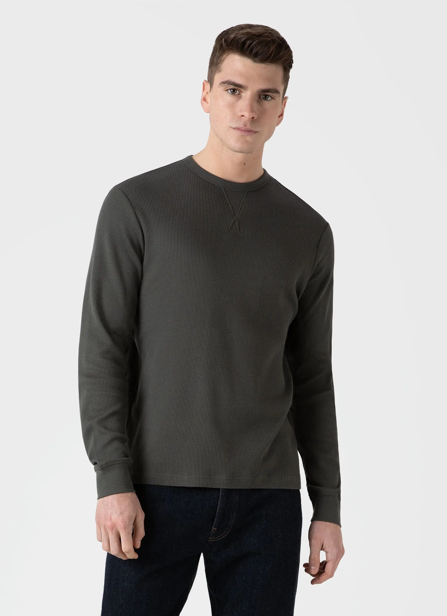 Men's Long Sleeve Waffle T-shirt in Drill Green