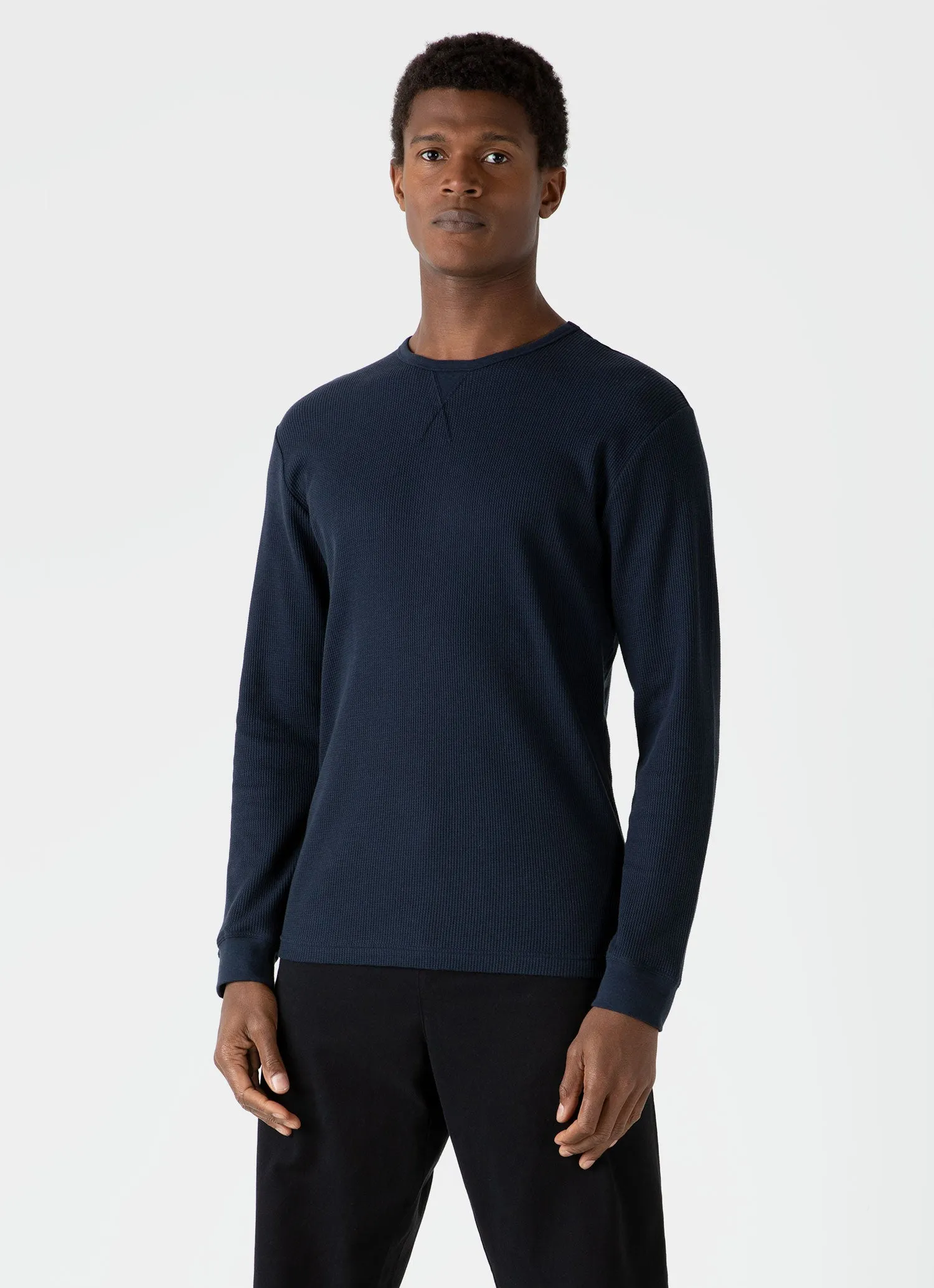 Men's Long Sleeve Waffle T-shirt in Navy