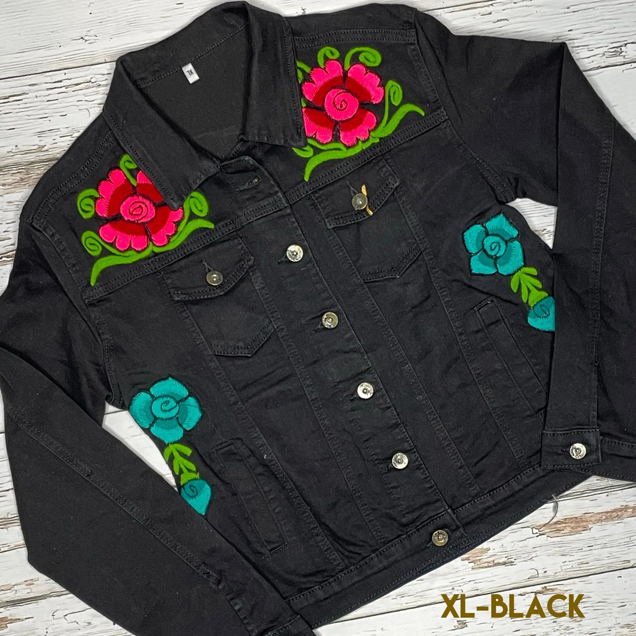 Mexican Embroidered Denim Jacket - Zinia