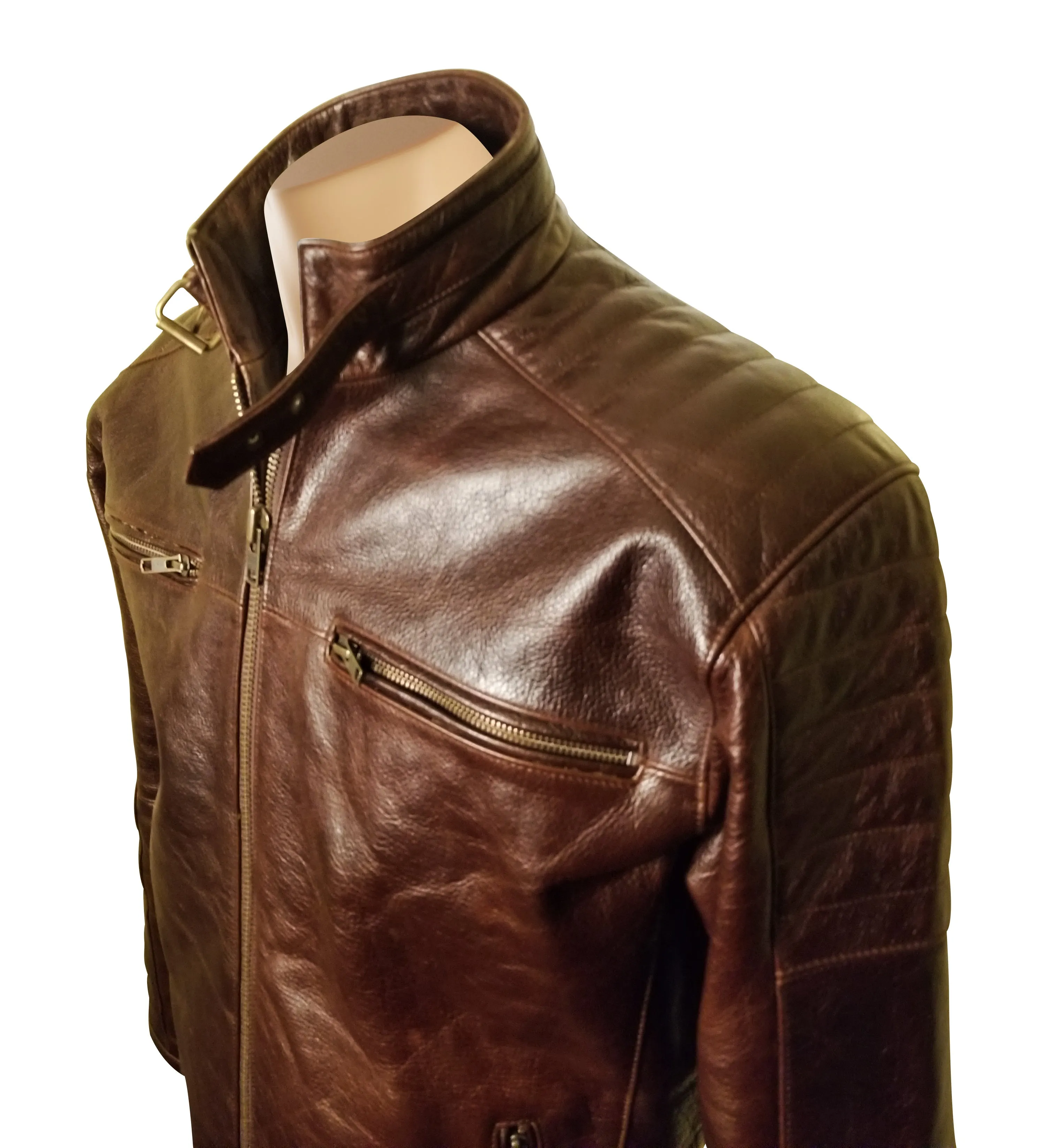 Morton's Vintage Oiled moto style jacket with collar belt