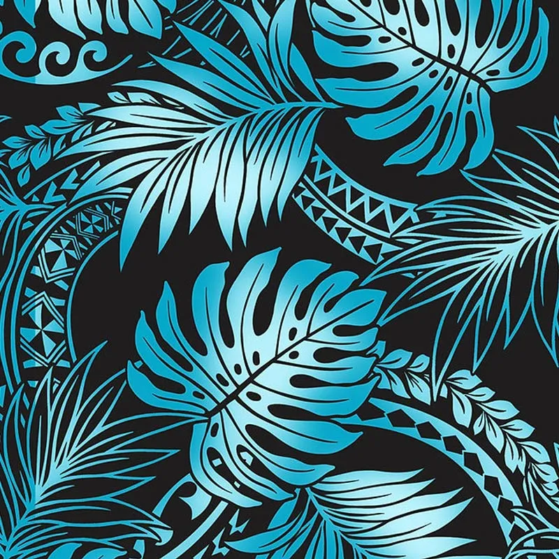 Ombre Polynesian Tribal Tapa and Monstera Print | Turquoise BLK-0005TP