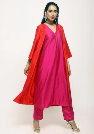 Orange Pink Jacket Kurta Set