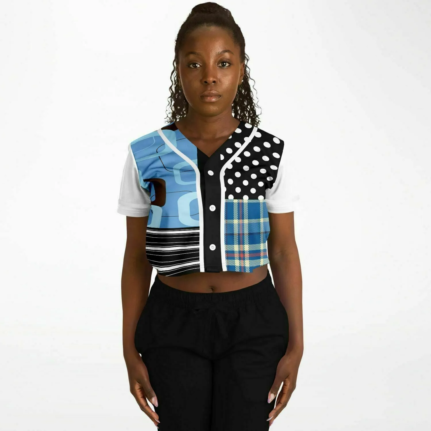 Pacific Palisades Patchwork Cropped Button Front Jersey