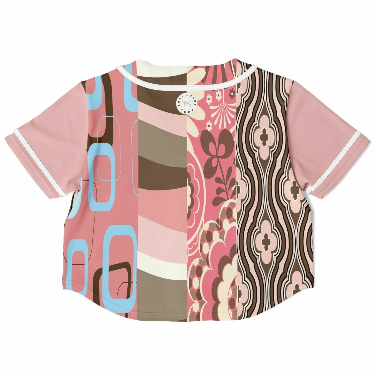 Pink Geo Patchwork Cropped Button Front Jersey