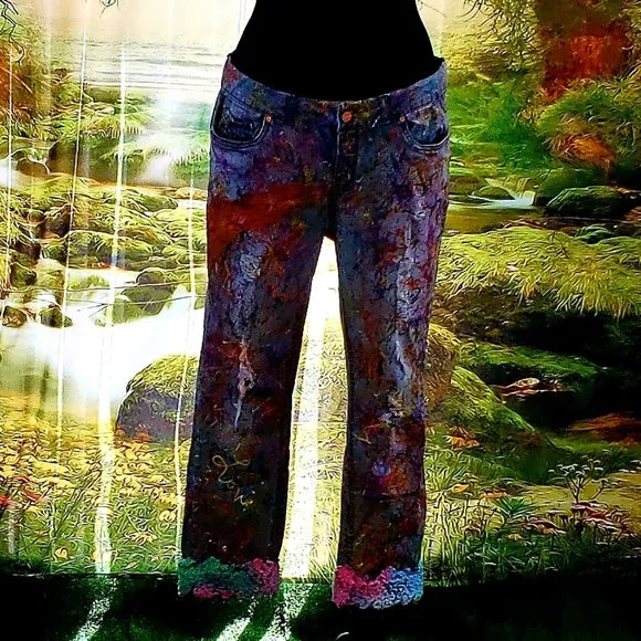 "GODDESS" Custom Order Splatter Paint Graffiti Denim Jeans