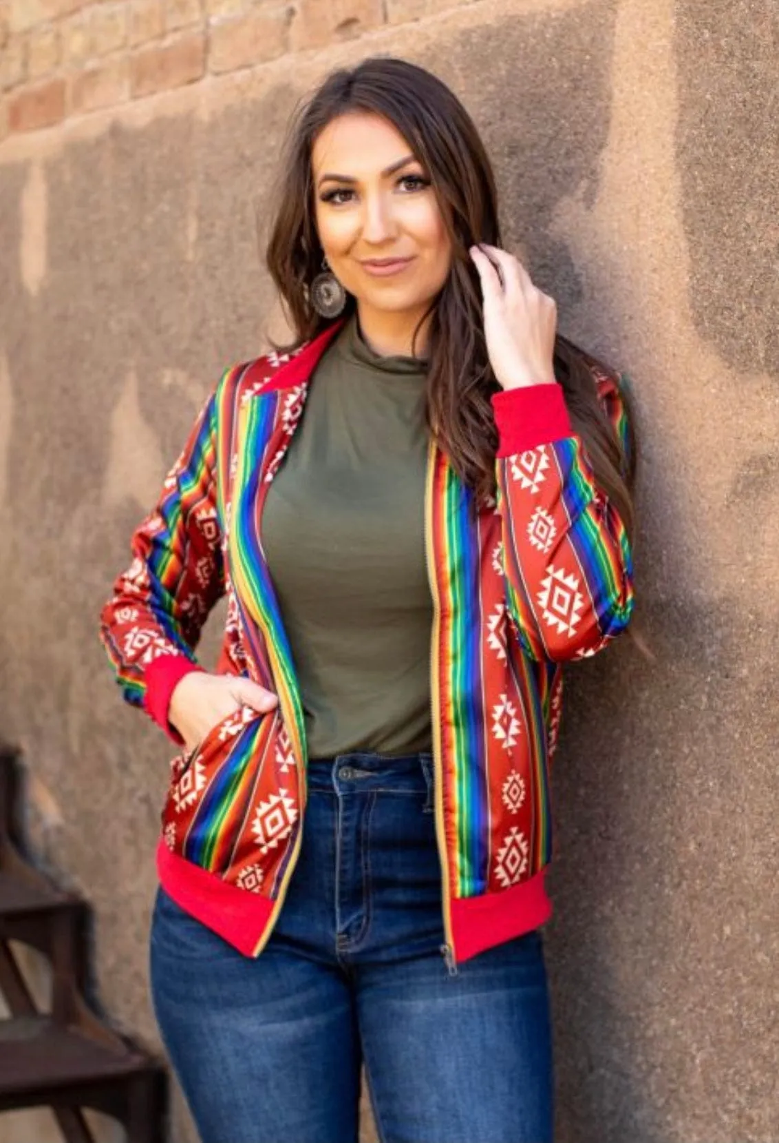 Red aztec bomber jacket    Reg & plus