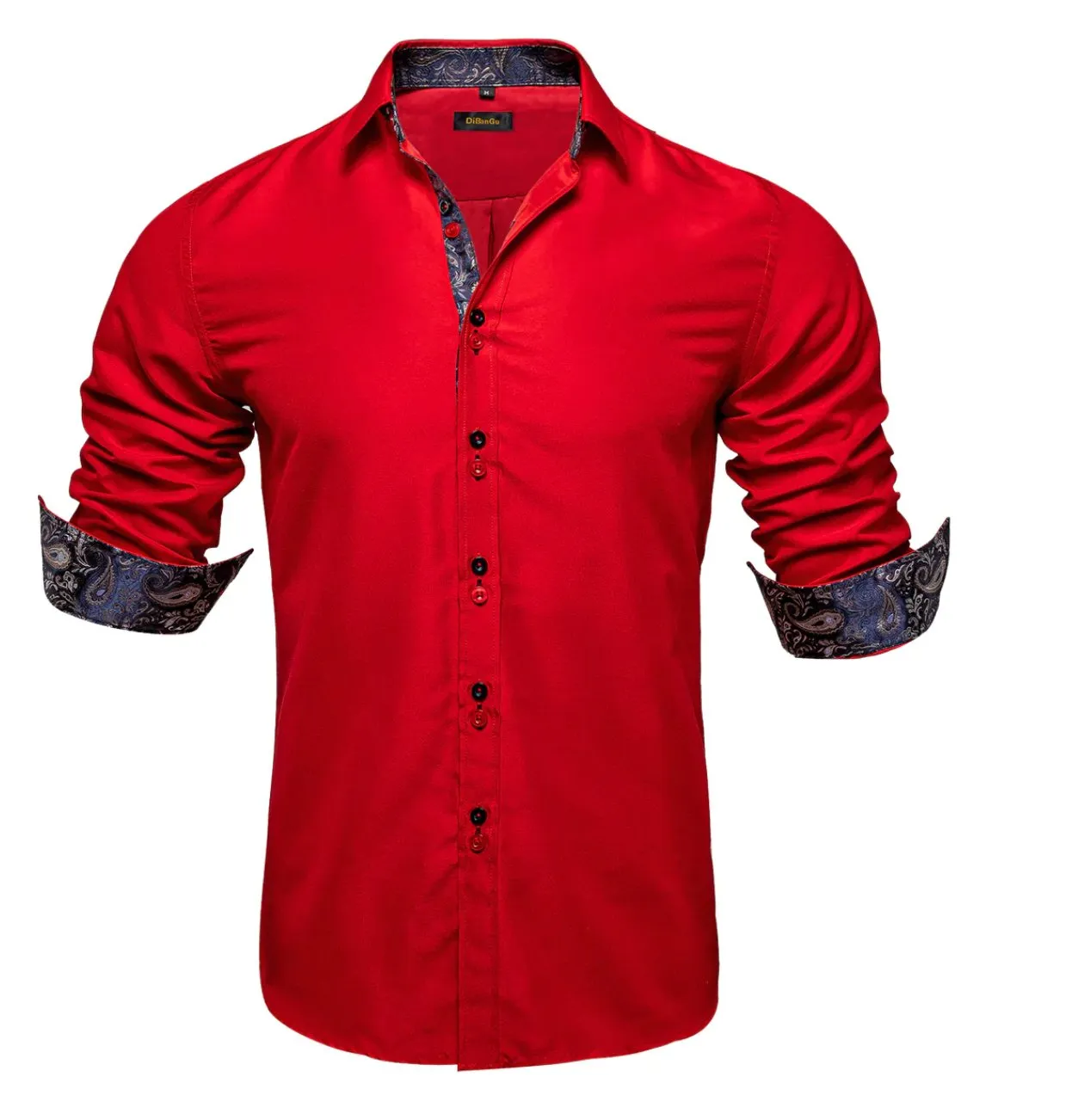 Red Mens's Shirt with contrast colored buttons unique cuffs design -CY-2201