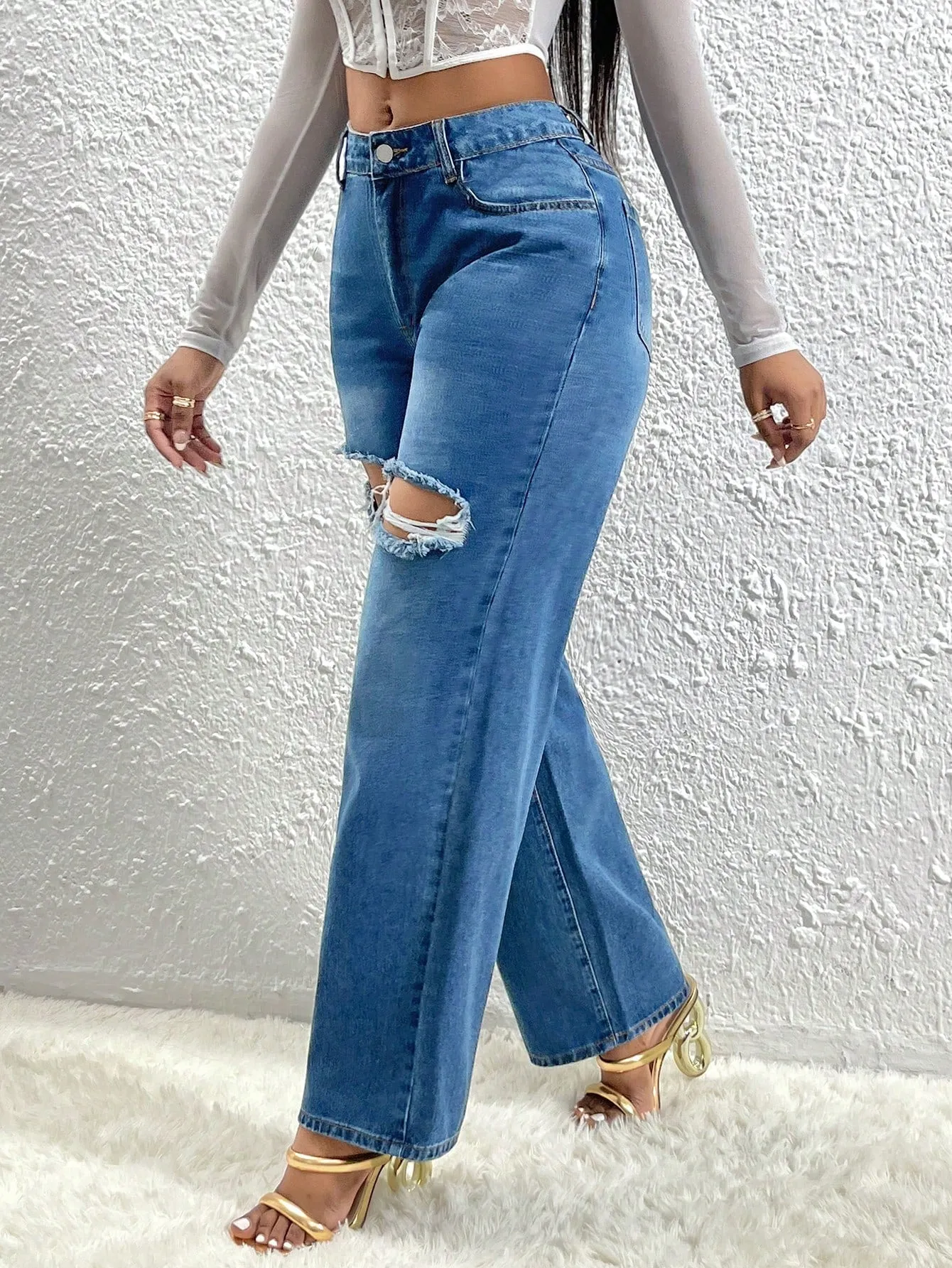 Ripped Wide Leg Jeans