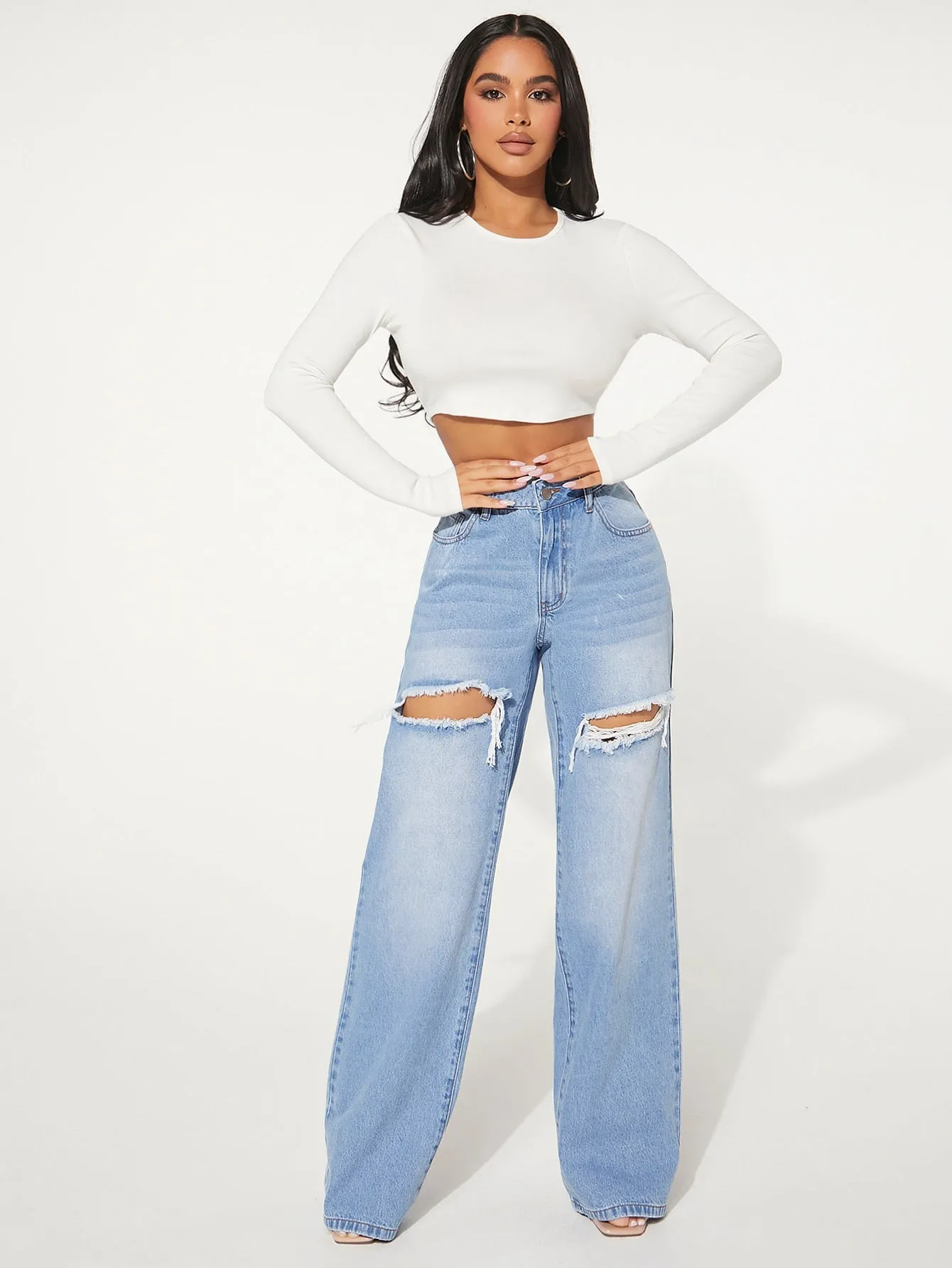 Ripped Wide Leg Jeans