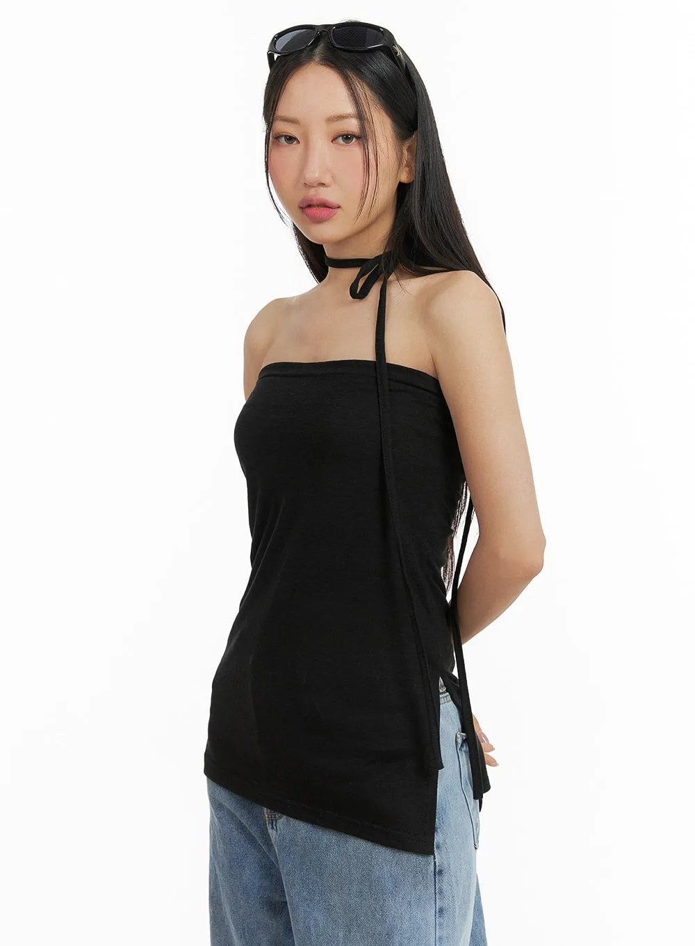 Side Slit Tube Top with Scarf CM422