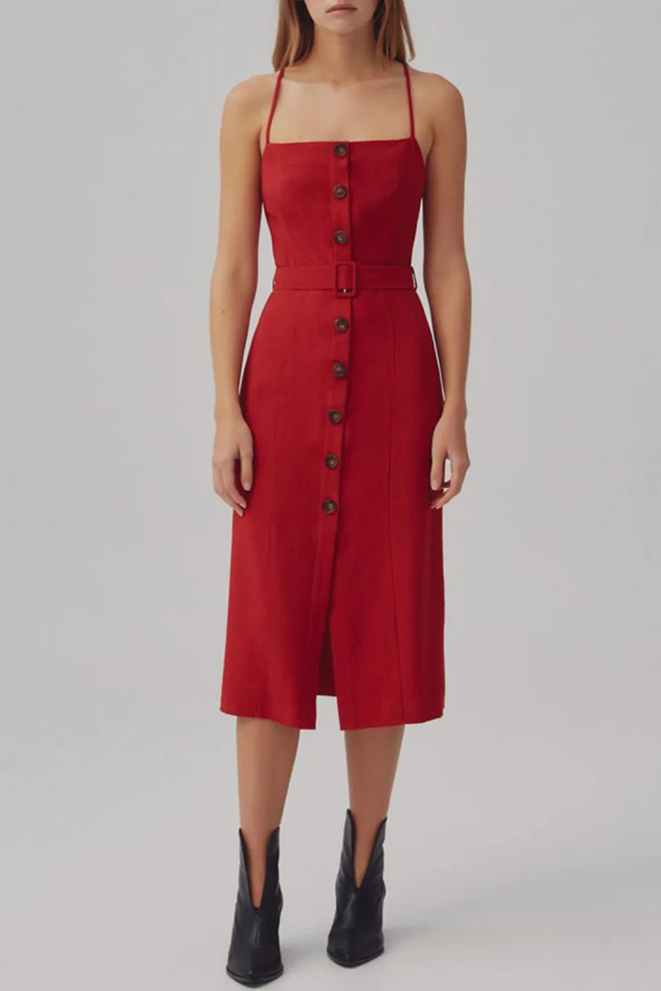 Signal Strappy Button Rust Midi Dress