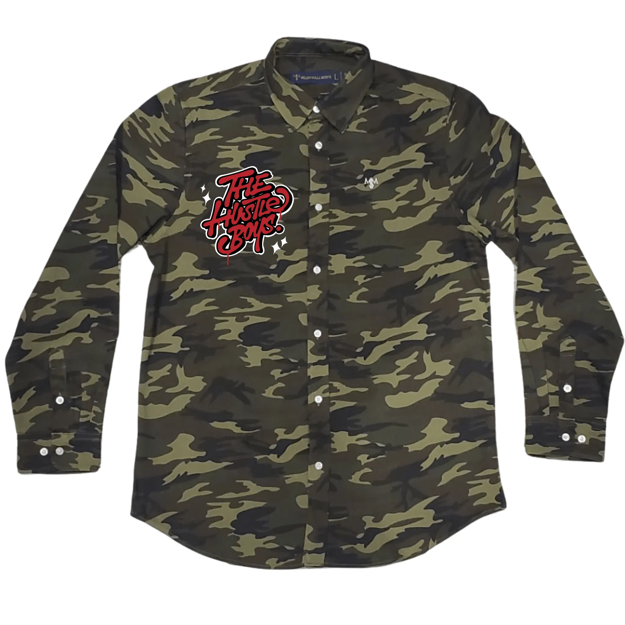 The Hustle Boys - Green Camo Oxford Long Sleeve Shirt