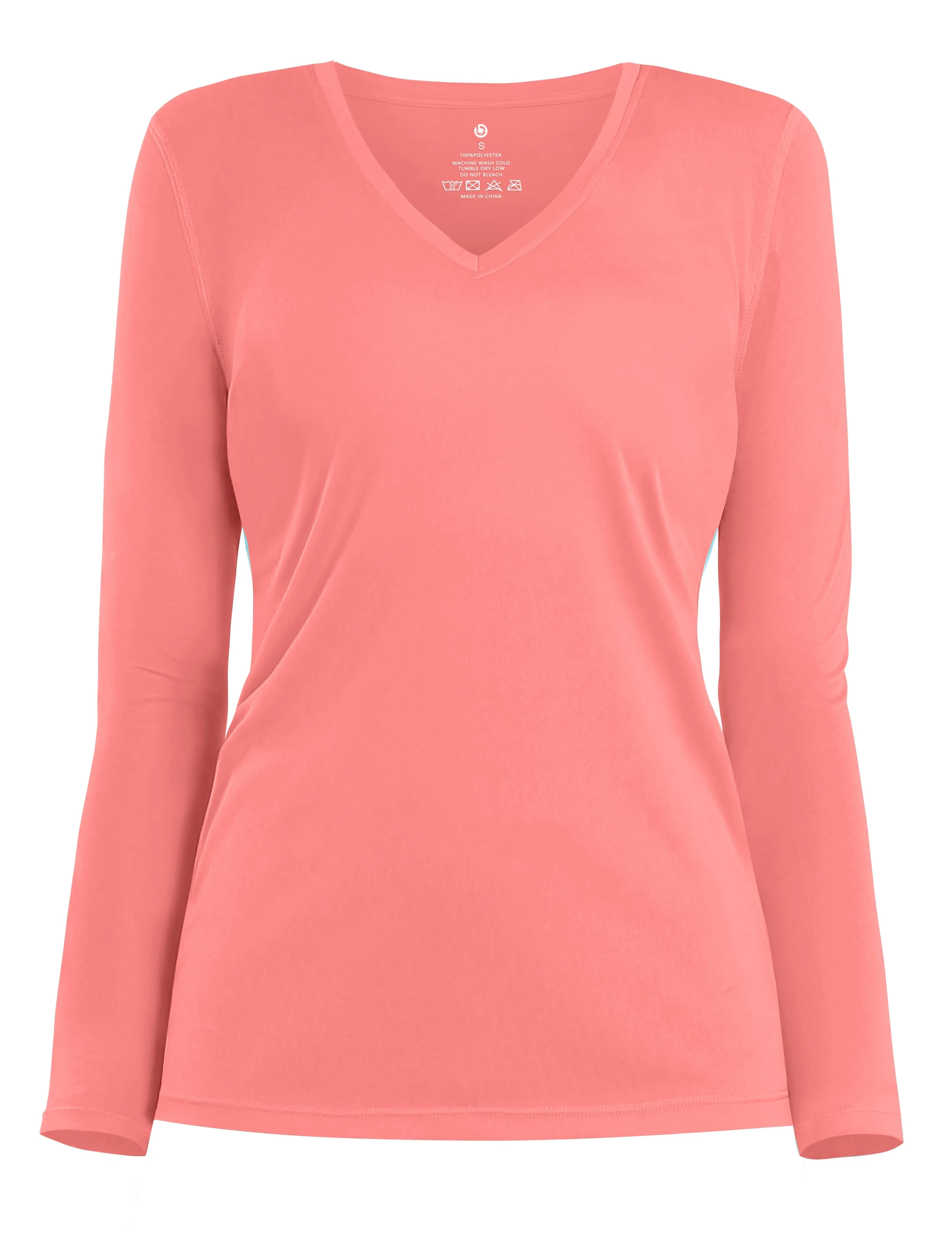 V Neck Long Sleeve Athletic Shirts coral