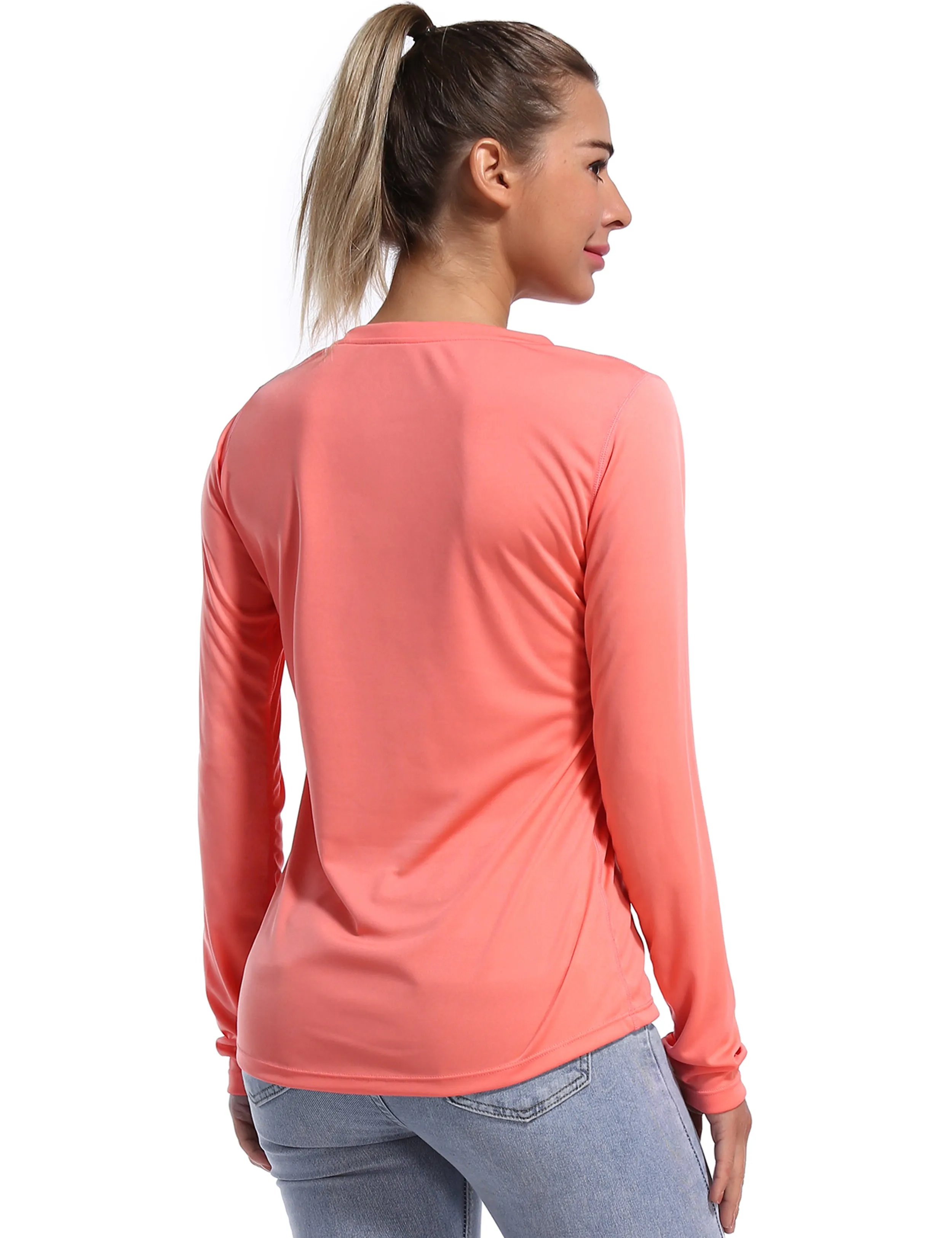 V Neck Long Sleeve Athletic Shirts coral