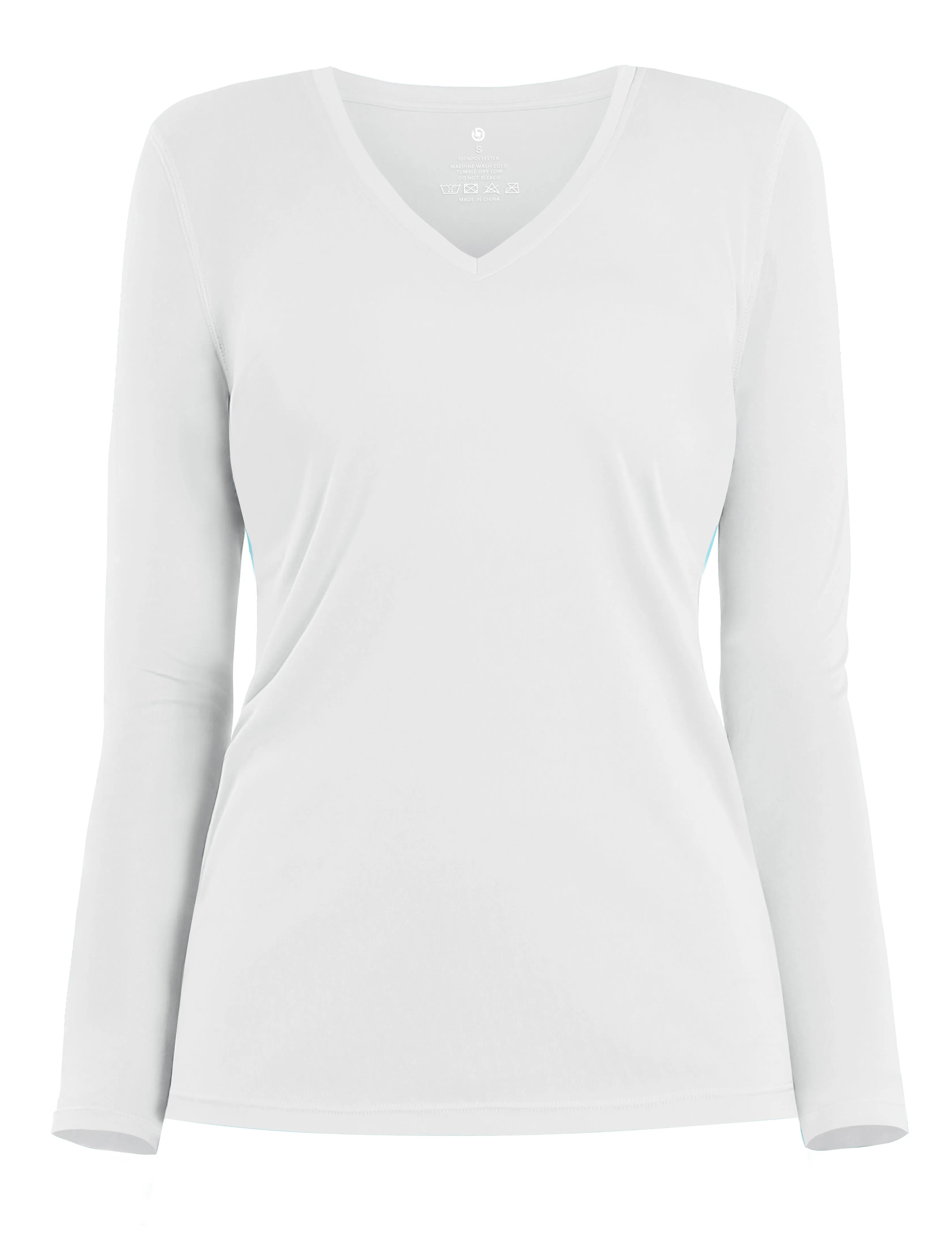 V Neck Long Sleeve Athletic Shirts white