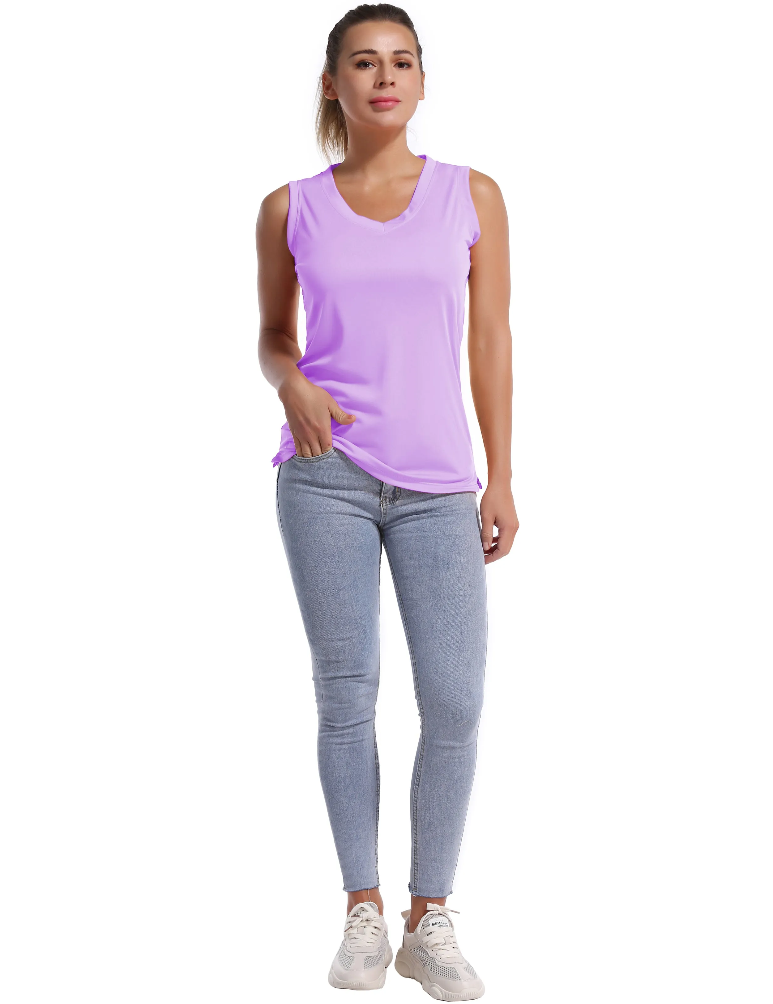 V Neck Sleeveless Athletic Shirts purple