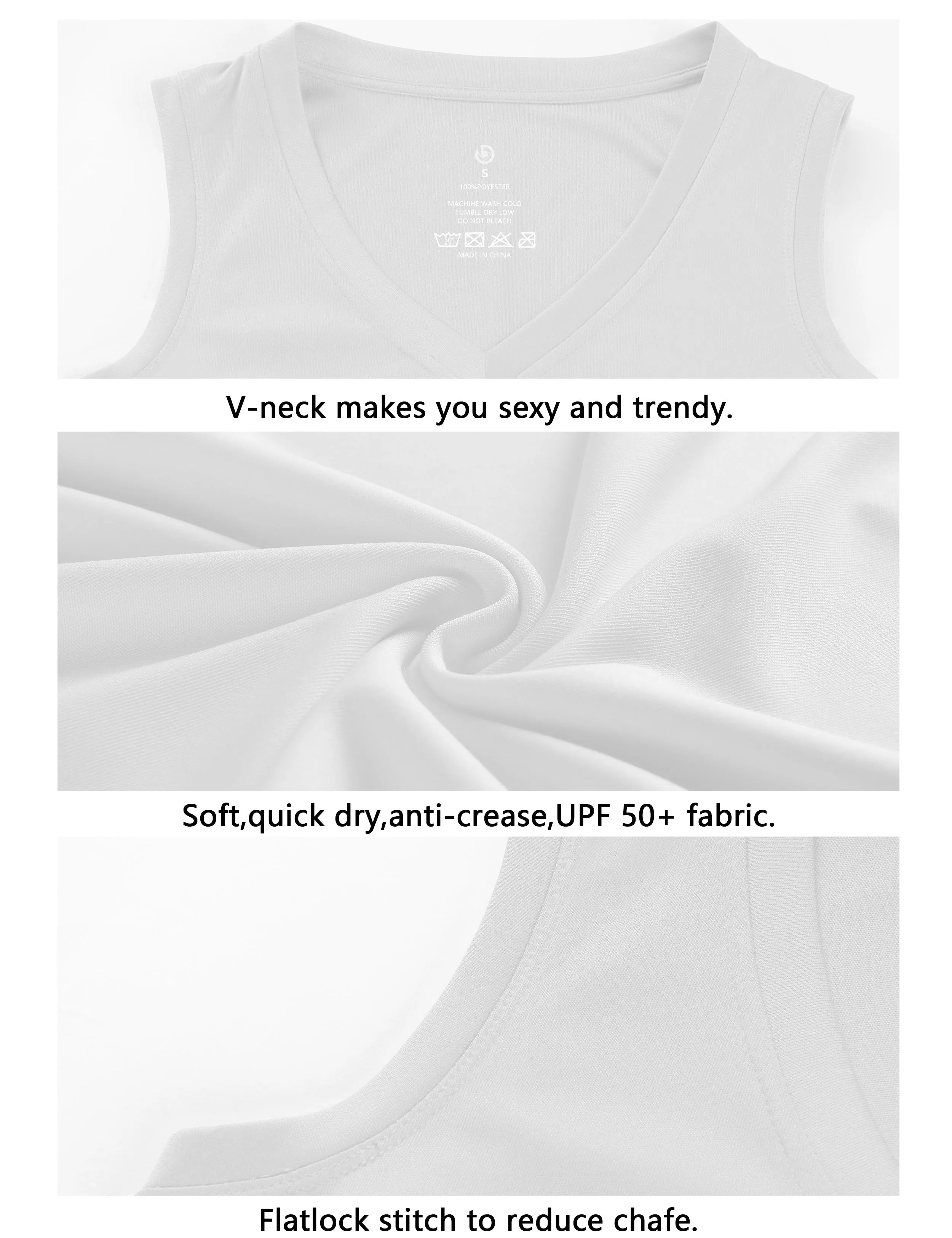 V Neck Sleeveless Athletic Shirts white_yogastudio