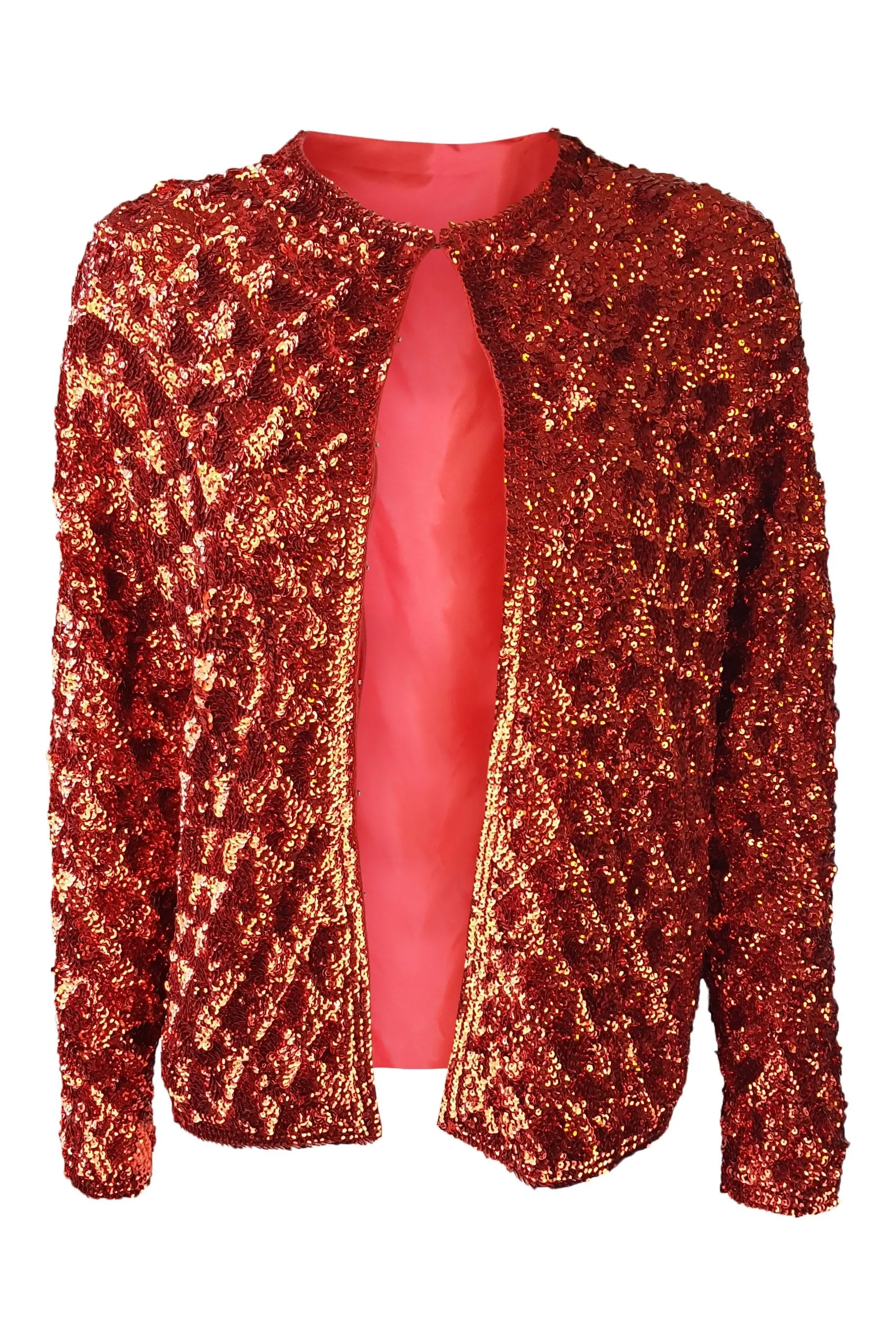 VINTAGE 1990s Y2K Red Sequinned Bomber Jacket (M)