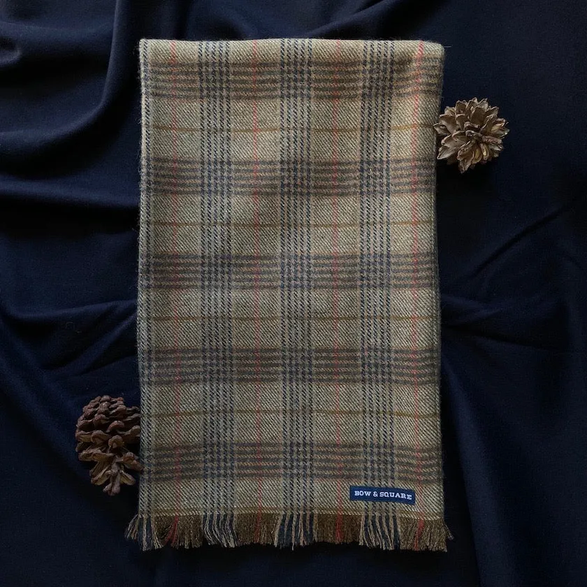 Warm Tan Plaid Tweed Scarf