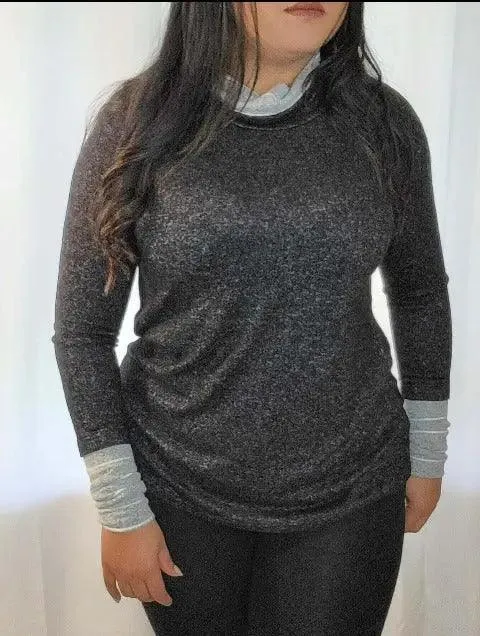 Women's Charcoal Sweater | Two tone Long Sleeves Jewel's Neck